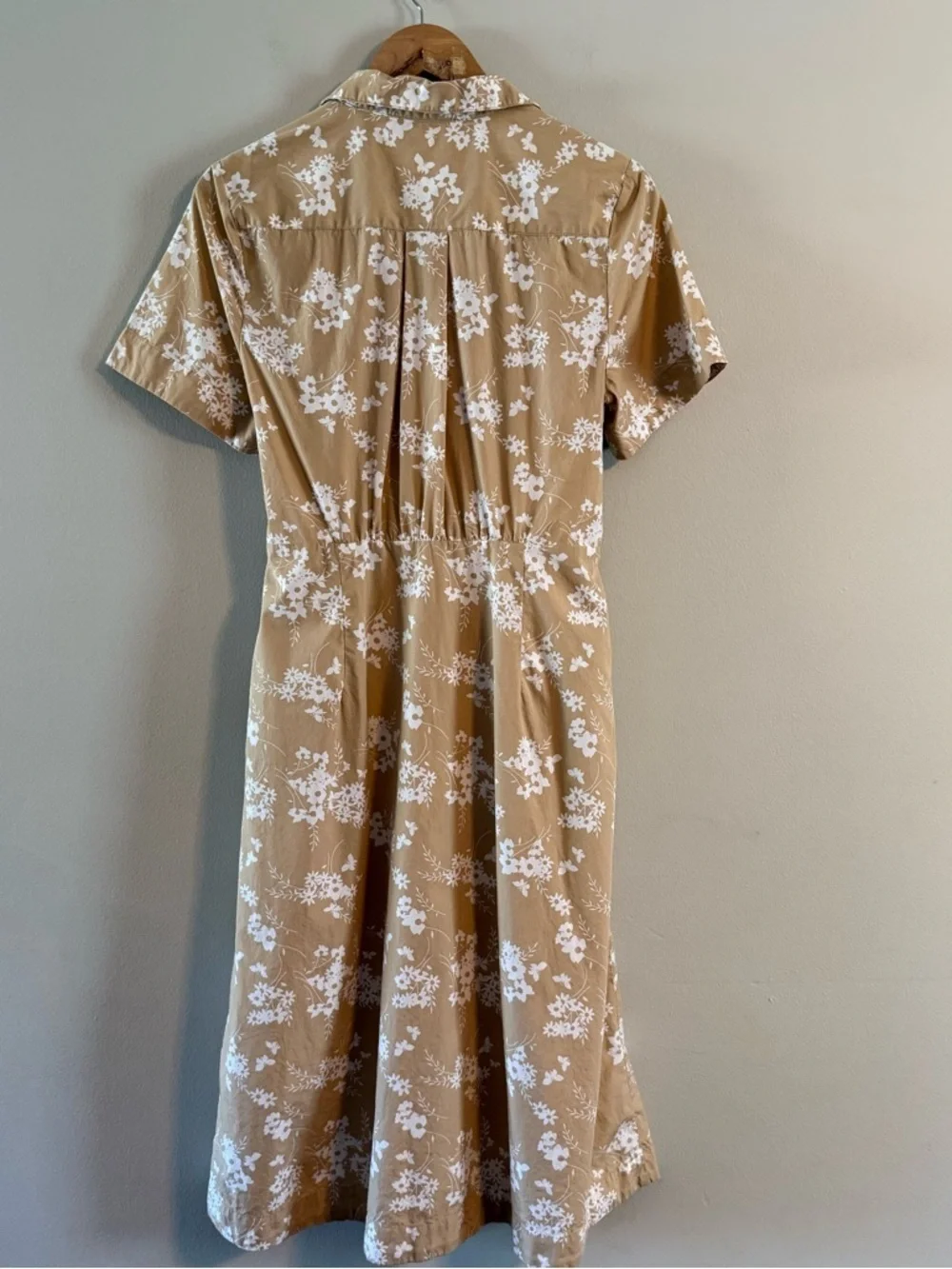 Michael Kors Khaki Floral Tie-Waist Midi Shirt Dress